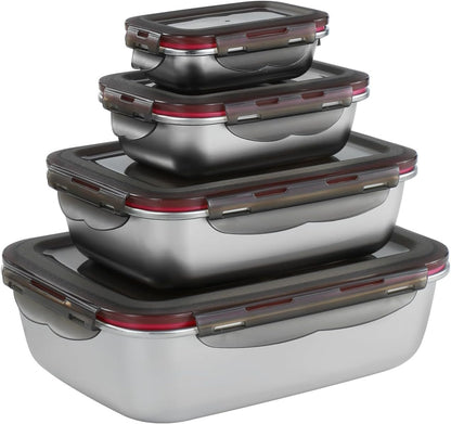 YLARMY 4PCS Stainless steel Food Storage Container with lids - Leakproof & Airtight for Kitchen,Meal Prep Lunch Box, Stackable Leftover Containers for Freezer Oven Safe - 220ml/600ml/1500ml/2900ml