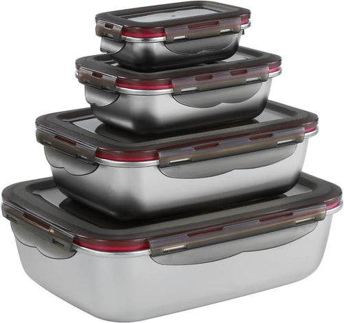 YLARMY 4PCS Stainless steel Food Storage Container with lids - Leakproof & Airtight for Kitchen,Meal Prep Lunch Box, Stackable Leftover Containers for Freezer Oven Safe - 220ml/600ml/1500ml/2900ml
