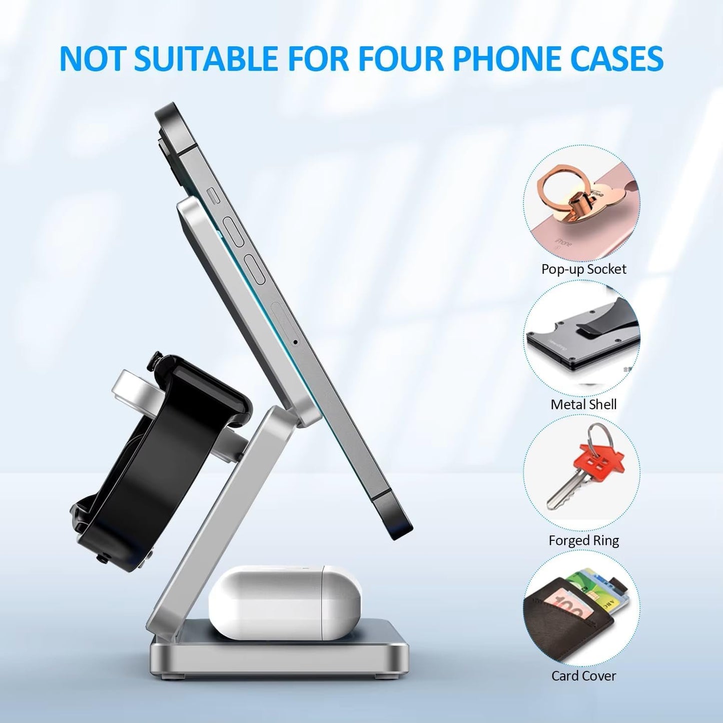 3-in-1 Foldable Magnetic Wireless Charger Stand, 15W Fast Charging, Compatible with iPhone 12-16