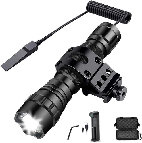 Tactical Flashlight LED 1200 Lumen Flash Light with Picatinny Rail Mount Charging Port Handheld Tactical Flashlights for Outdoor Hunting Shooting Camping