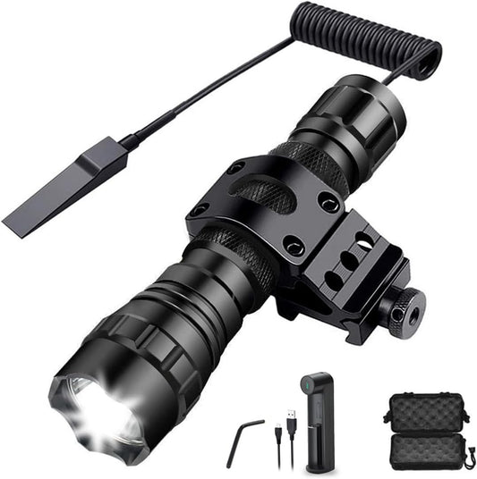 Tactical Flashlight LED 1200 Lumen Flash Light with Picatinny Rail Mount Charging Port Handheld Tactical Flashlights for Outdoor Hunting Shooting Camping