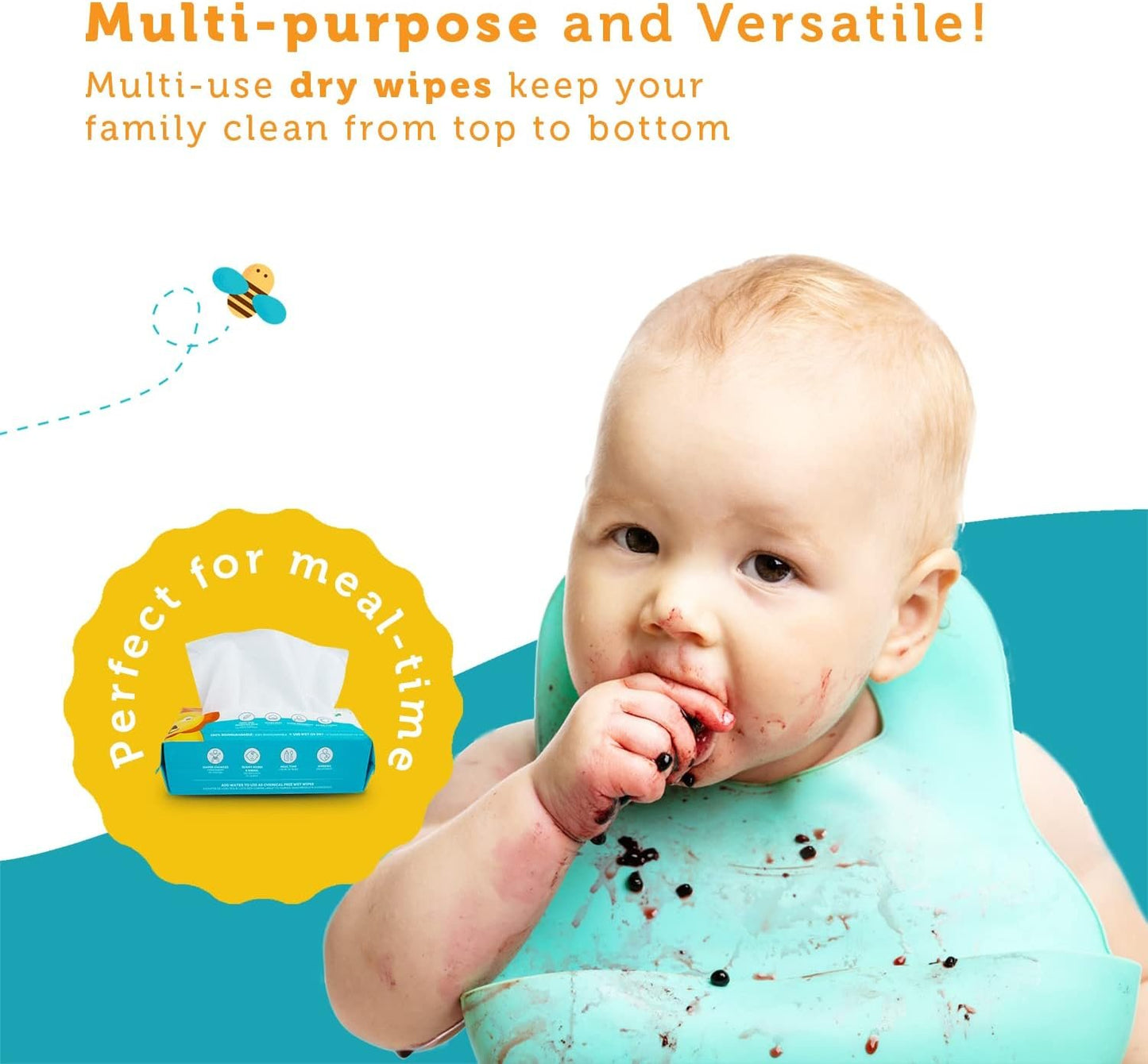 Whoopsie Wipes - 100% Pure Cotton Dry Baby Wipes - Use as Dry Wipes or Wet Wipes for Baby Sensitive Skin, Unscented - Super Soft, Strong & Absorbent (1 Pack)