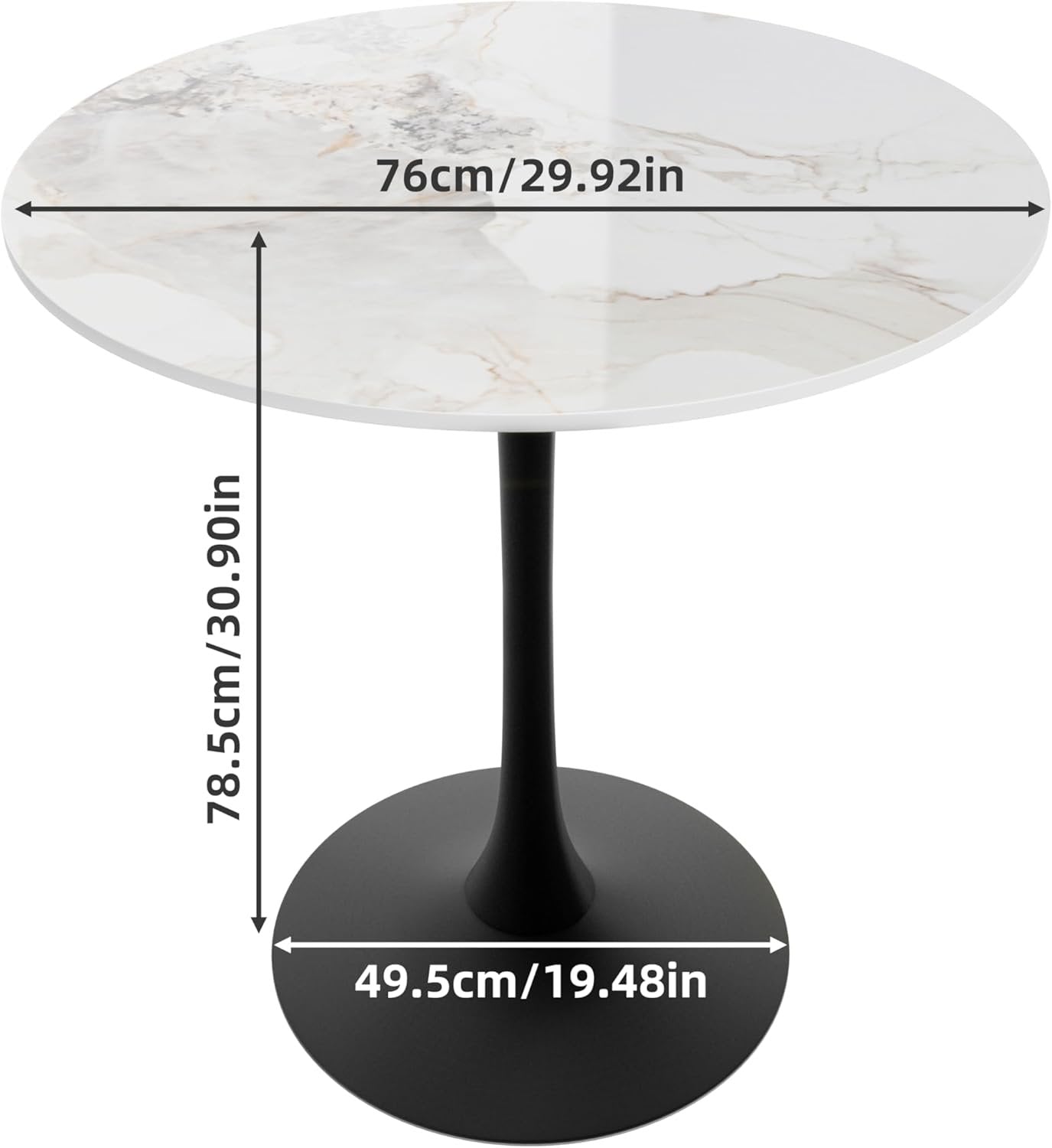 Wisfor Marble Round Bar Table: 30" Dia White Patterned Sintered Stone Tabletop 31" Tall Black Leg Bar Cocktail Table Bar Furniture for Home Kitchen,Pub,Coffee Shop,Office, Apartment