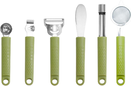 6 Pcs Fruit Tool Set - Stainless Steel Kitchen Handle Utensils with Storage Stand, Includes Melon Baller, Lemon Zester, Peeler, Butter Knife, Corer, Mini Strainer, for Fruit Vegetable Prep