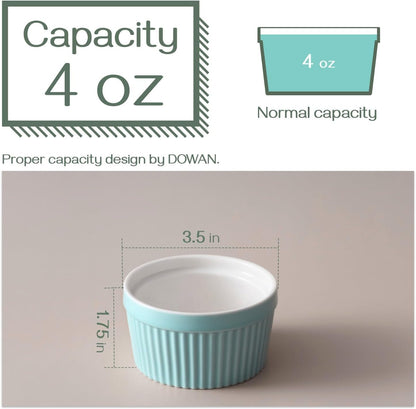 DOWAN 4 oz Ramekins - Ramekins for Creme Brulee Porcelain Ramekins Oven Safe, Classic Style Ramekins for Baking Souffle Ramekins Bowls, Set of 6, Blue