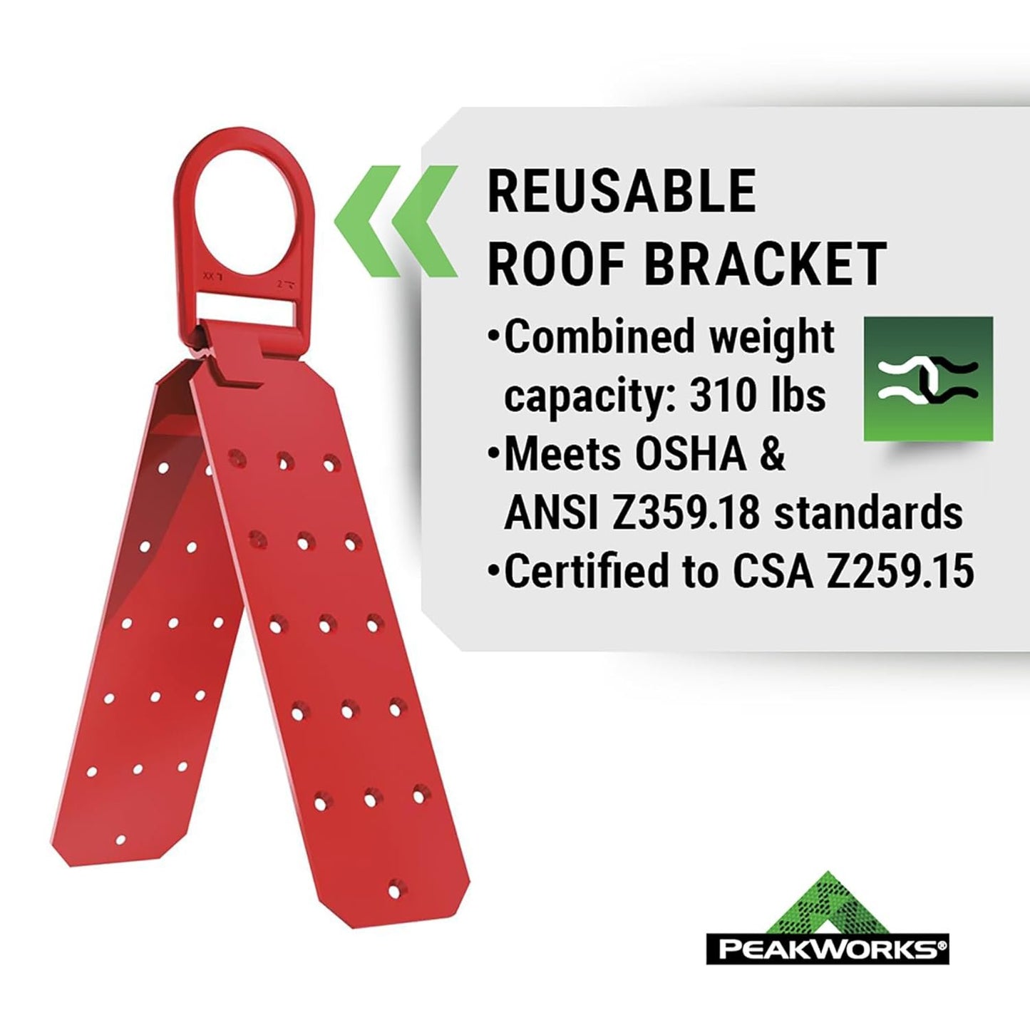 PeakWorks Compliance Series Roofer's Kit - Includes Class A Harness, SP Lanyard, Vertical Lifeline & Roof Bracket - CSA, ANSI, OSHA Compliant Fall Protection