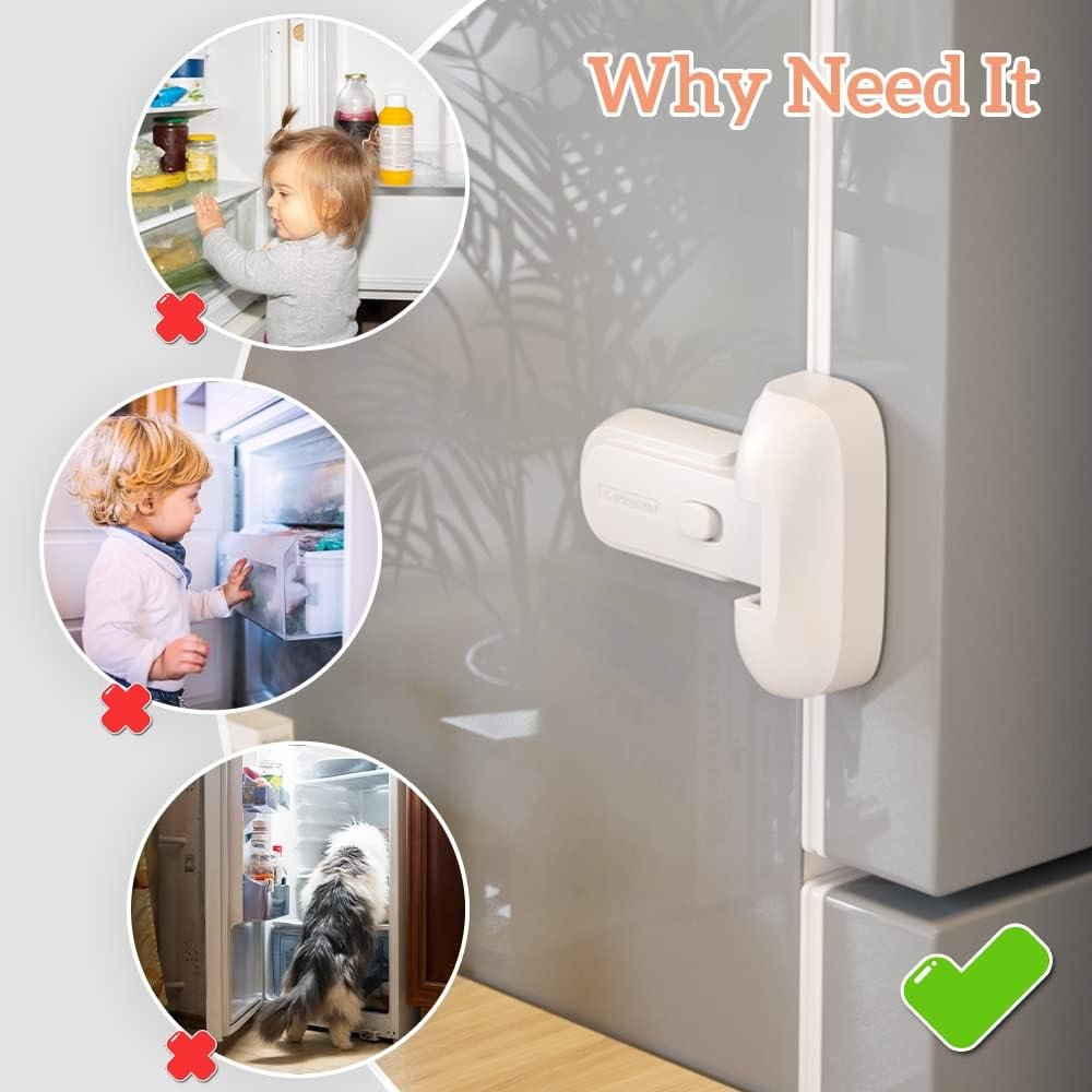 EUDEMON 1 Pack Updated Child Proof Refrigerator/Fridge/Freezer Door Lock Apply to Max 1"(25mm) Sealing Strip for Toddlers and Kids, no Tools Need or Drill (White)