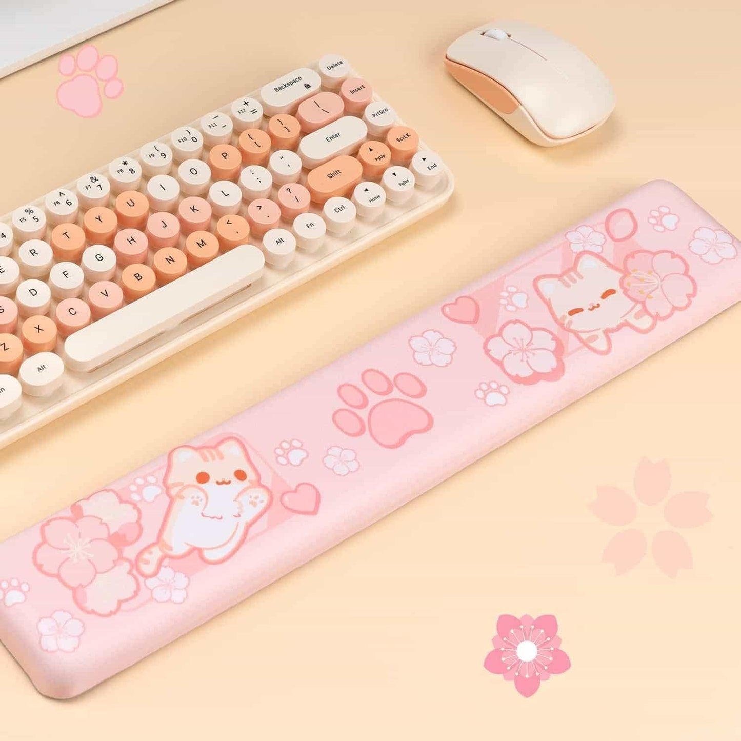 BelugaDesign Sakura Cat Desk Pad | NS Switch Keyboard Laptop Gaming Setup Accessories Mat Large Mat Mousepad | Pastel Pink Bunny Kawaii Cute Anime Desk Mat Blotter Protector with Gel Wrist Support