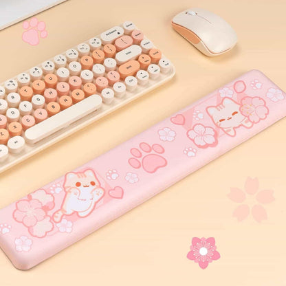 BelugaDesign Sakura Cat Desk Pad | NS Switch Keyboard Laptop Gaming Setup Accessories Mat Large Mat Mousepad | Pastel Pink Bunny Kawaii Cute Anime Desk Mat Blotter Protector with Gel Wrist Support