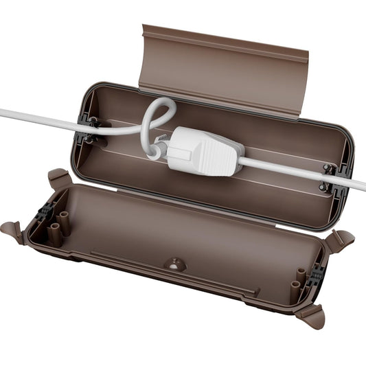 RESTMO Outdoor IP44 Waterproof Connection Box (29 x 11 x 7.5 cm), Weatherproof Electrical Extension Lead Cover, Safety Seal Enclosure to Protect LED Strip Light, Power Tool, Fountain, Brown