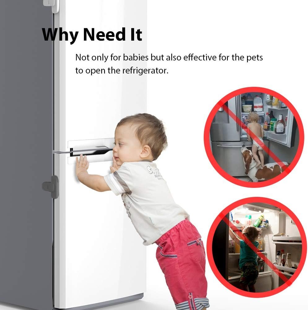 EUDEMON Home Refrigerator Fridge Freezer Door Lock Latch Catch Toddler Kids Child Cabinet Locks Baby Safety Child Lock Easy to Install and no Tools Need or Drill (Grey)