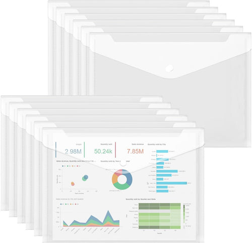 Plastic File Folder, A4 Size Plastic File Folder, 12 Pcs Clear Document Folders, Filing Envelopes for School, Home, Work, Office Organization