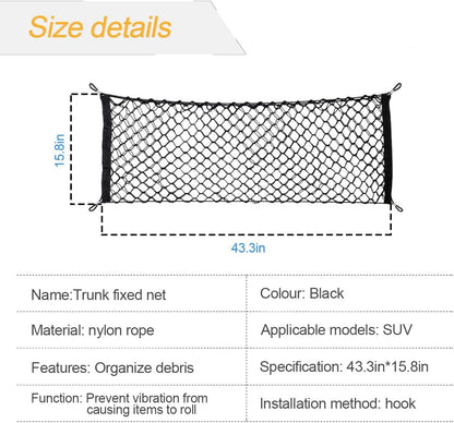 TSUGAMI Car Rear Cargo Net, Double-Layer Adjustable Stretchable Elastic Storage Organizer Net, Trunk Cargo Storage Mesh Net with Hooks, Car Interior Accessories Fit for Car, Trucks, SUV (Large)