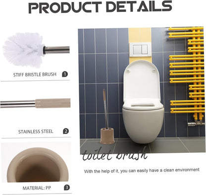 JEWEDECO Bathroom Cleaning Essential Stainless Steel Toilet Brush Holder Round Brush for Storage Stiff Bristle Long Handle Sanitary
