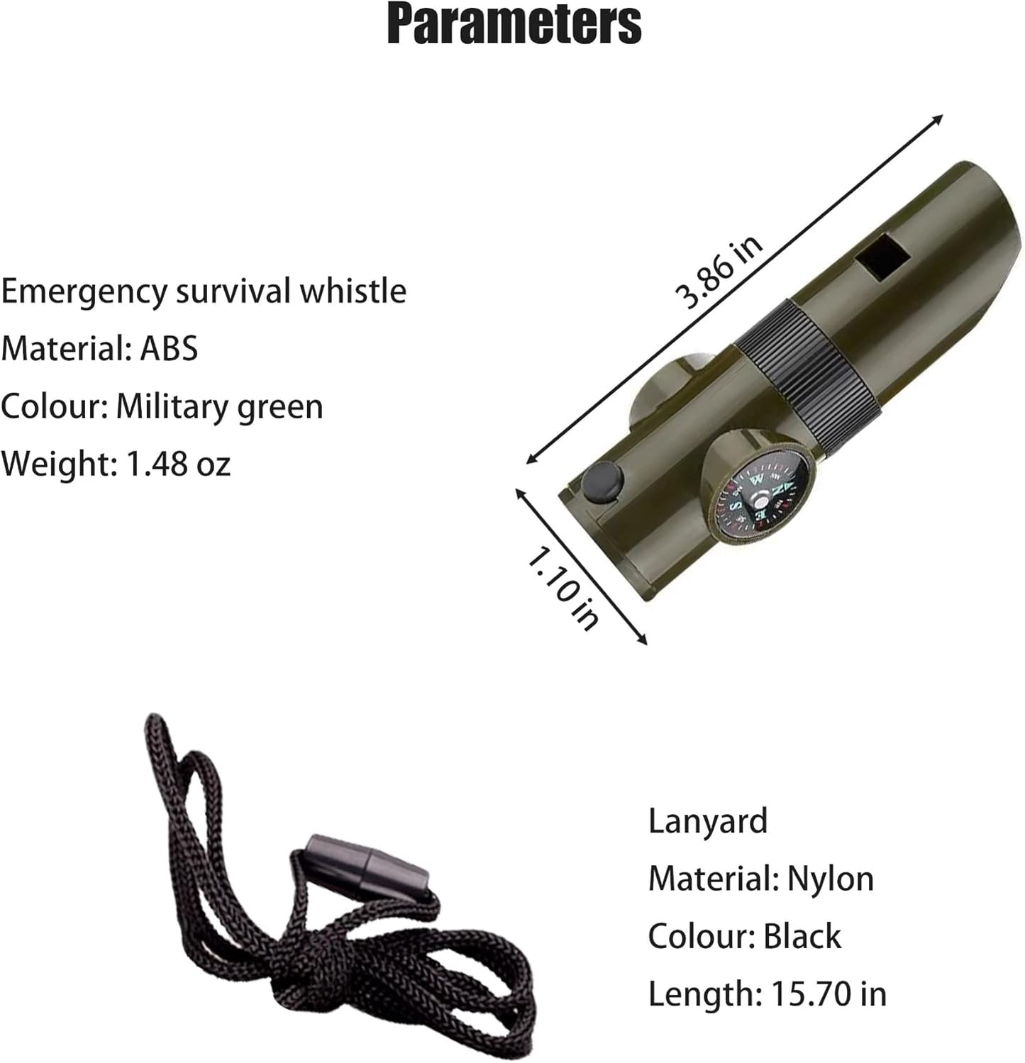 Emergency Survival Whistle,Multifunctional Outdoor Tools,Loud Safety Signaling,Compass/Thermometer/Light/Magnifier/Reflector Mirror/Storage Room/Lanyard,Expedition/Exploration/Hiking/Camping/Climbing