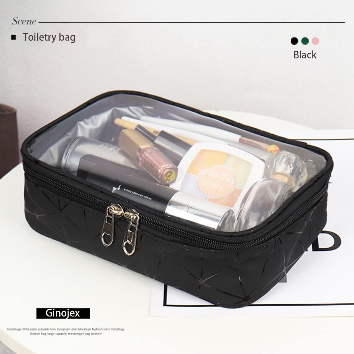 Ginojex Toiletry Bag Clear Cosmetic Organizer Travel Portable Makeup Bag TSA Airport Carry-On Storage Pouch for Women Men (Black)