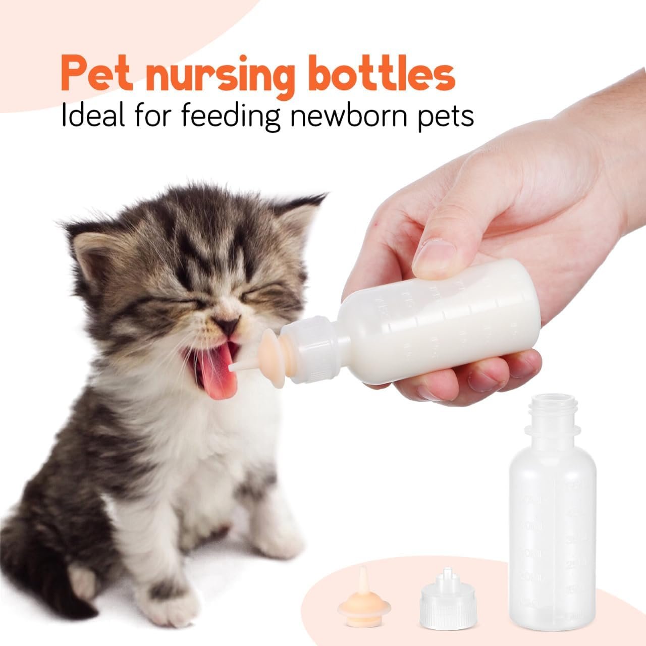 VANZACK 5pcs Pet Nursing Bottles Kit - 60ml Kitten Puppy Feeding Bottles, Small Animal Milk Feeder for Feeding Young Cats, Puppies and Small Animals