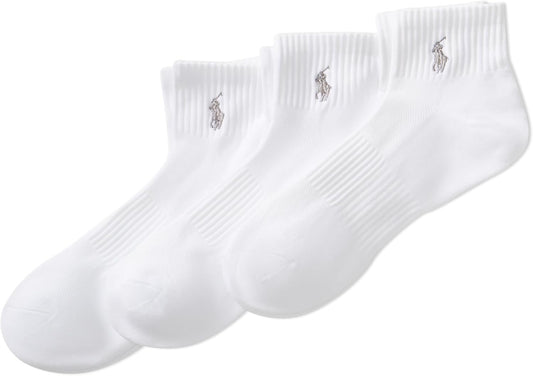 POLO RALPH LAUREN Men's Tech Athletic Ankle Socks-3 Pair Pack-Classic Sport Half Cushion & Engineered Arch Support