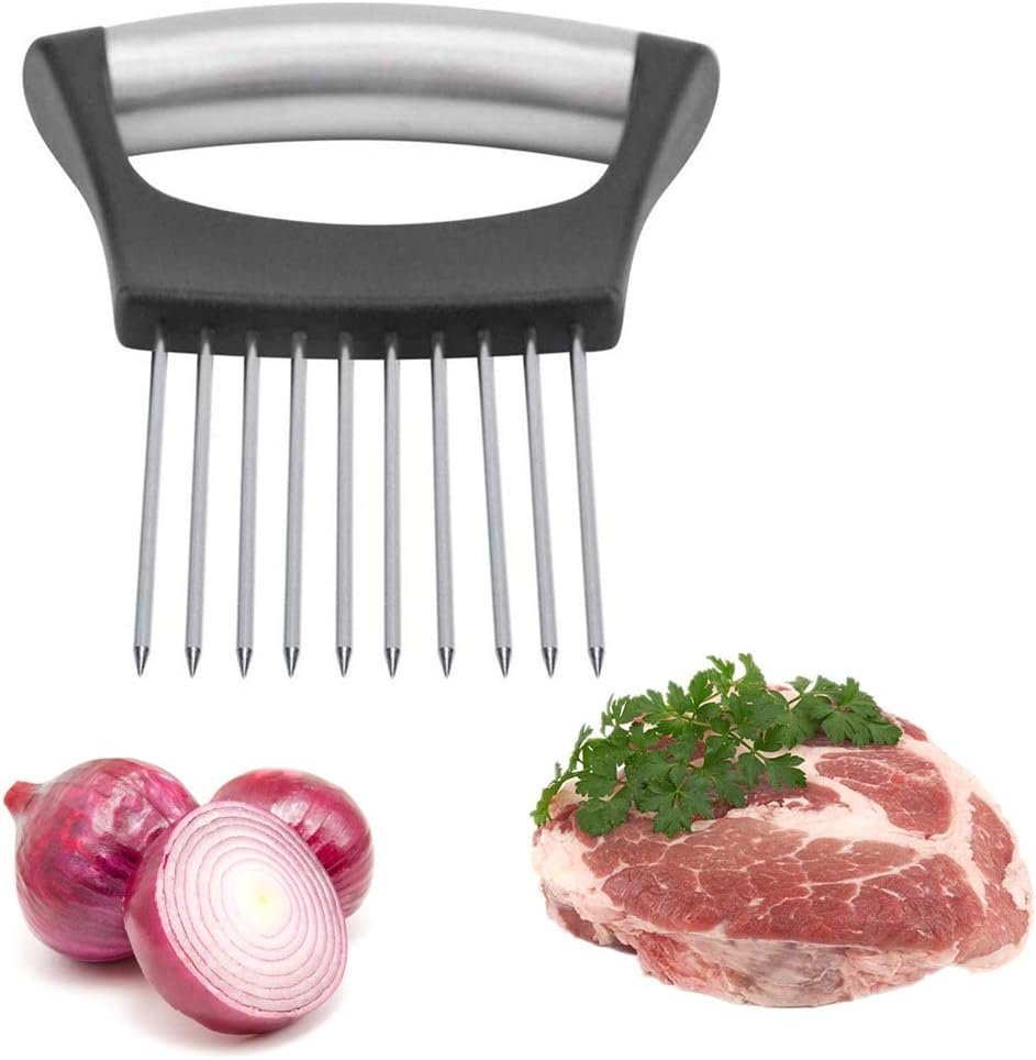 Onion Cutter Holder, Vegetable Slicer Cutting Tools with 10 Prongs, Meat Slicer Meat Tenderizer Needle, Handy Kitchen Gadgets Safety Cooking Tools