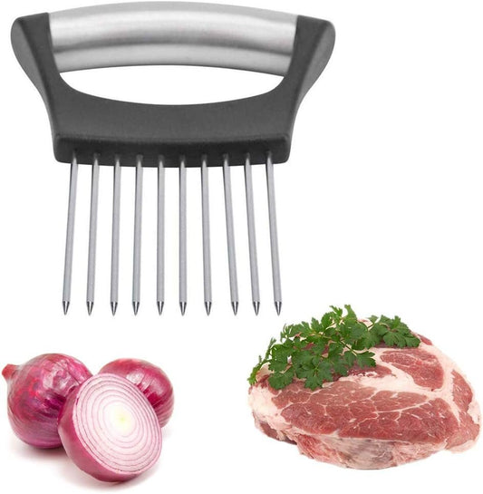 Onion Cutter Holder, Vegetable Slicer Cutting Tools with 10 Prongs, Meat Slicer Meat Tenderizer Needle, Handy Kitchen Gadgets Safety Cooking Tools