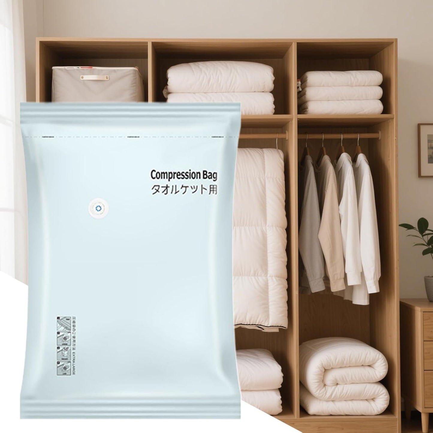 Vacuum Seal Bags for Clothing, Compression Garment Pack, Reusable Waterproof Storage, Space-Saving Organizer, Moving House Seasonal Closet Dorm Organization, Large Size
