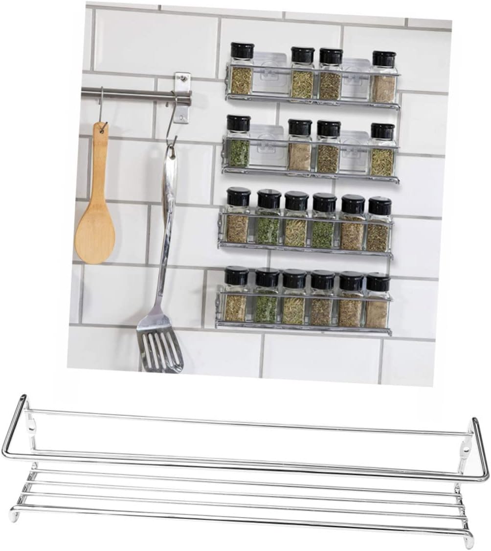 FUNOMOCYA 2pcs Stainless Steel Wall Mounted Kitchen Shelf Multi Functional Spice Storage Rack for Condiments Bathroom and Home Organization Silver