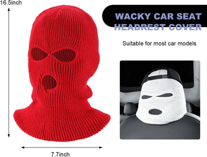JUSTTOP 2 PCS Car Headrest Covers, Personalized Funny Full Face Mask Car Seat Headrest Cover, Ski Mask Front Seat Decoration Headrest Protector for Most Vehicles, Car Accessories (Red)