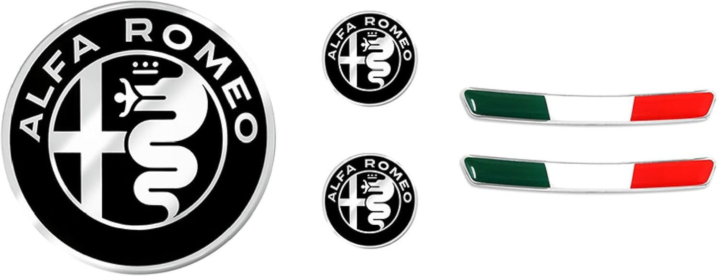 4R Quattroerre.it, Kit of 3D Emblem Stickers Ideal for Alfa Romeo Stelvio and Giulia Interior, OEM Certificated, 2 Tricolour Stickers and 3 Logo Stickers, Official Product