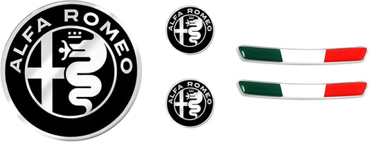 4R Quattroerre.it, Kit of 3D Emblem Stickers Ideal for Alfa Romeo Stelvio and Giulia Interior, OEM Certificated, 2 Tricolour Stickers and 3 Logo Stickers, Official Product