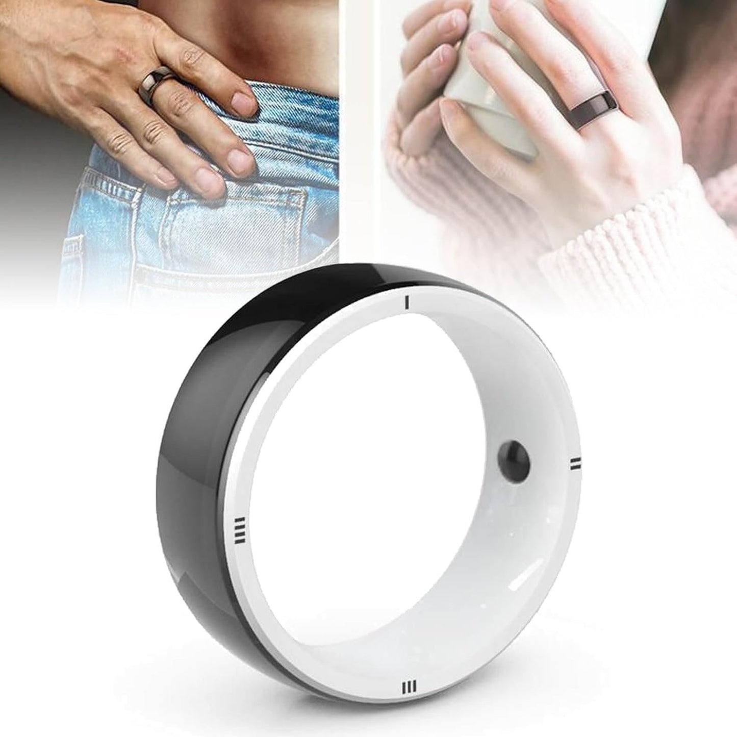 Intelligent Ceramic Ring with NFC Multifunctional, Wearable Finger Device with Waterproof Scratch Resistant 6 RFID Cards Health Stones Contactless Payment, Tech Health Tracker