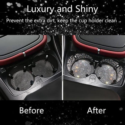 NBTEPEM 2pcs Bling Car Cup Holder Coaster, 2.75 inch Anti-Slip Shockproof Universal Fashion Coasters Insert Crystal Rhinestone Automotive Interior Accessories for Women (2 pcs, White)