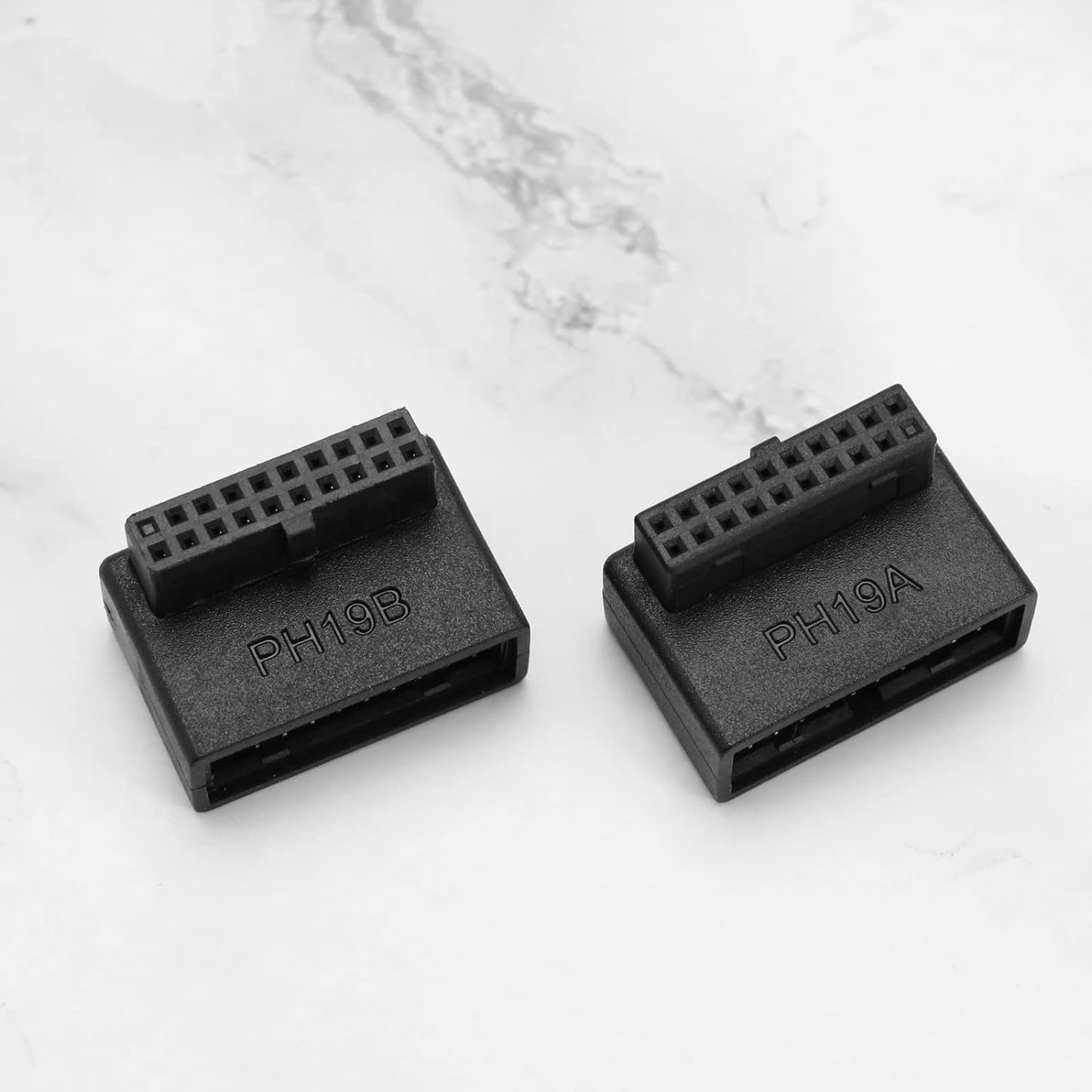 2PCS USB 3.0 90 Degree Motherboard Adapter 19 Pin/20 Pin Male to Female Extension Adapter L Turn Right Angle Socket for Computer Motherboard (1 Up Angle & 1 Down Angle)