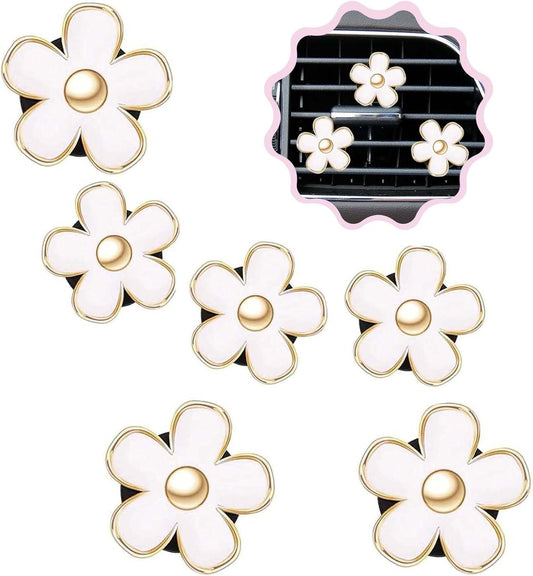 6 Pcs Daisy Flower Air Vent Clip Air Conditioning Outlet Clip Car Air Freshener Clip Car Interior Decor Charm Colorful Car Interior Accessories for Girls Women(White)
