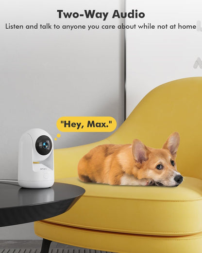 Dzees Pet Camera Indoor Security Camera No Subscription, 2K 360Â° WiFi Camera, Wired Dog Pet Camera with Phone App, MagicPix Night Vision, Calls, 2-Way Audio, 24/7, Motion Tracking, Privacy, 2.4Ghz