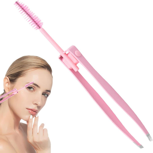 Eyebrow Plucker Tweezers, Hair Removal Tweezers, 2 in 1 Stainless Steel Eyebrow Trimming Tool with Brush, Reusable Hair Arrow Tool, False Eyelash Applicator, Care Tool for Men