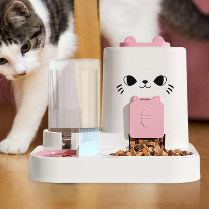 Cat Food Feeder, Water Dispenser, Adorable Compact Automatic Pet Feeding Bowls, Leakproof Dry Food Feeders Container for Continuous Hydration and Nutrition, Indoor Cats