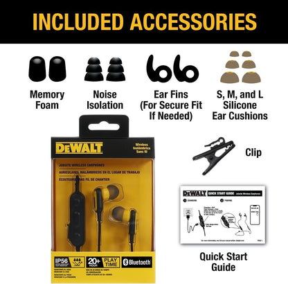 DEWALT Neckband Bluetooth Earbuds, Wireless Bluetooth 5.2 Headphones with Microphone, Ultra-Lightweight Comfort, IP56 Waterproof, Deep Bass Strong Beat, 20H Playtime, Jobsite Behind-Neck Earphones