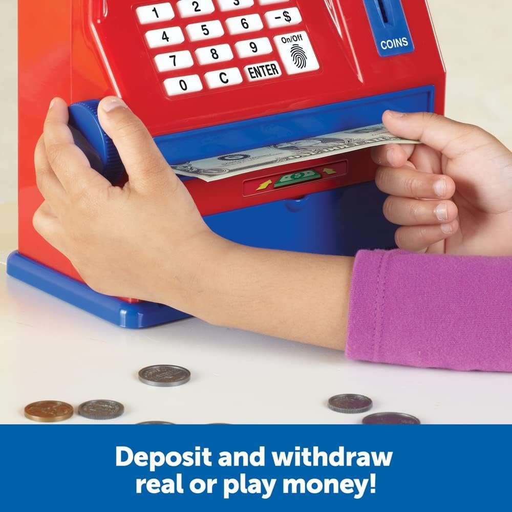 Learning Resources Teaching ATM Bank, Blue & Red, Classic Toy, 32 Pieces, Ages 3+