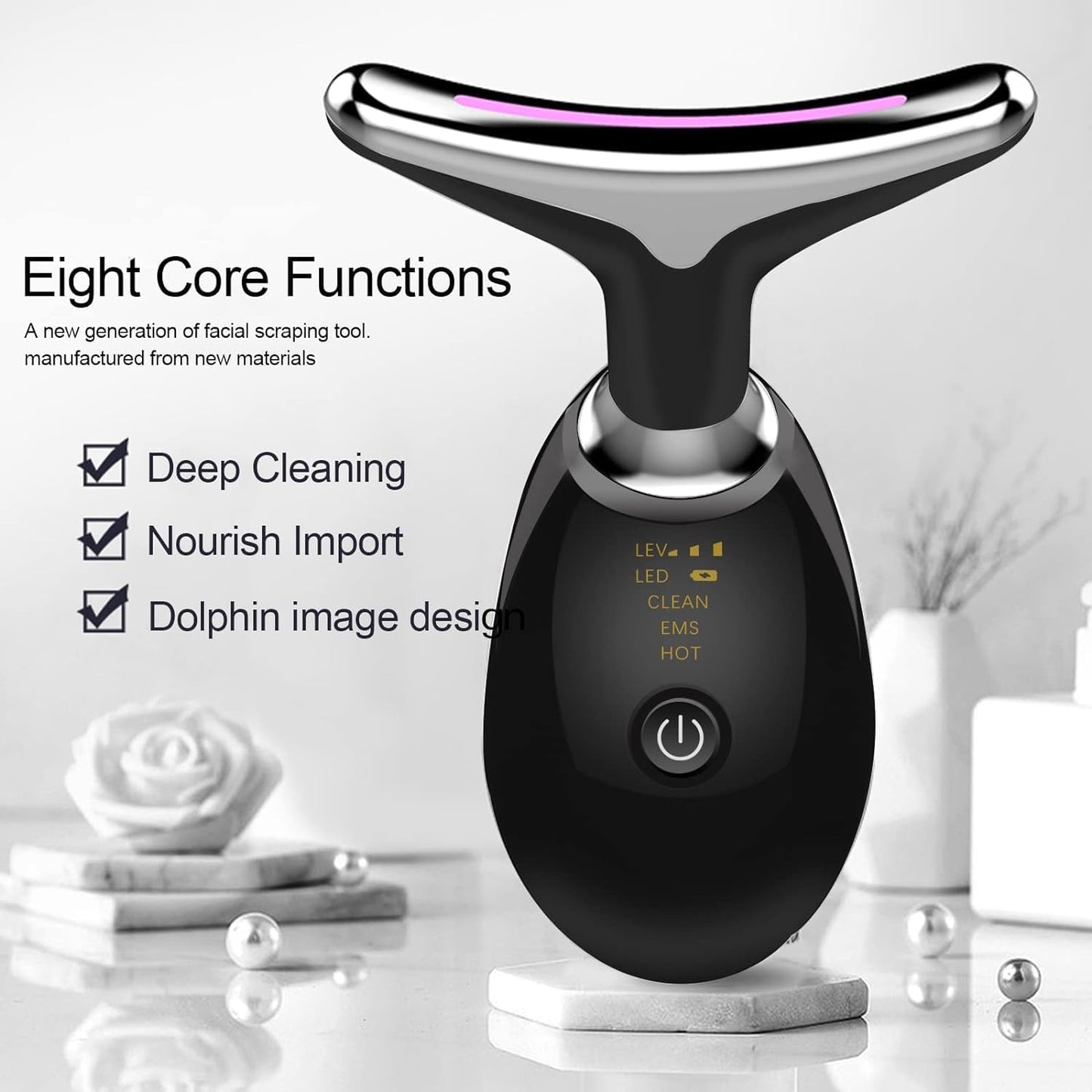 Commodery Microglow Handset Face Lift Device, Red Light Therapy for Face, Skin Beauty Device for Face and Neck, 3 in 1 Portable Electric Face Massager(Black)