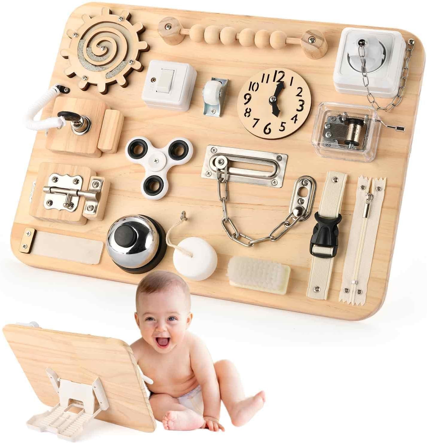 Montessori Large Busy Board for Toddlers - Wooden Sensory Toys -Fidget Toys for Autistic Children-Preschool Learning Activities Fine Motor Skills