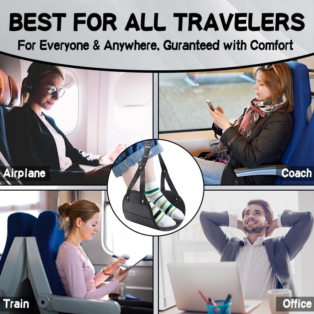 Airplane Foot Hammock Travel Essentials - Foot Rest Under Desk for Flying and Plane Comfort - Repose Pied Flight Footrest