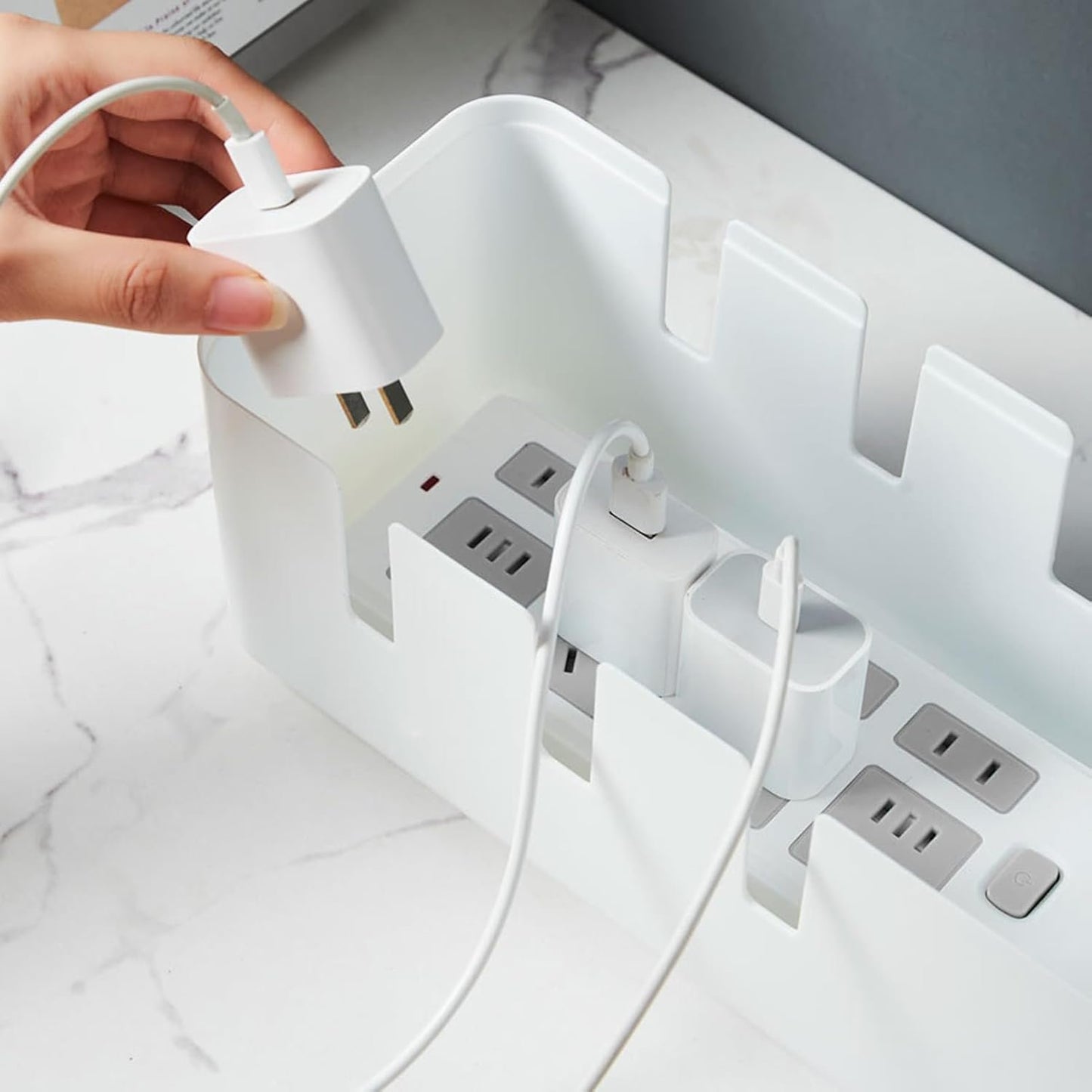 Cord Box - Wire Box - with Wooden Cover Cord Case for USB Hub System Power Strip Living Room Workstation Home TV Computer