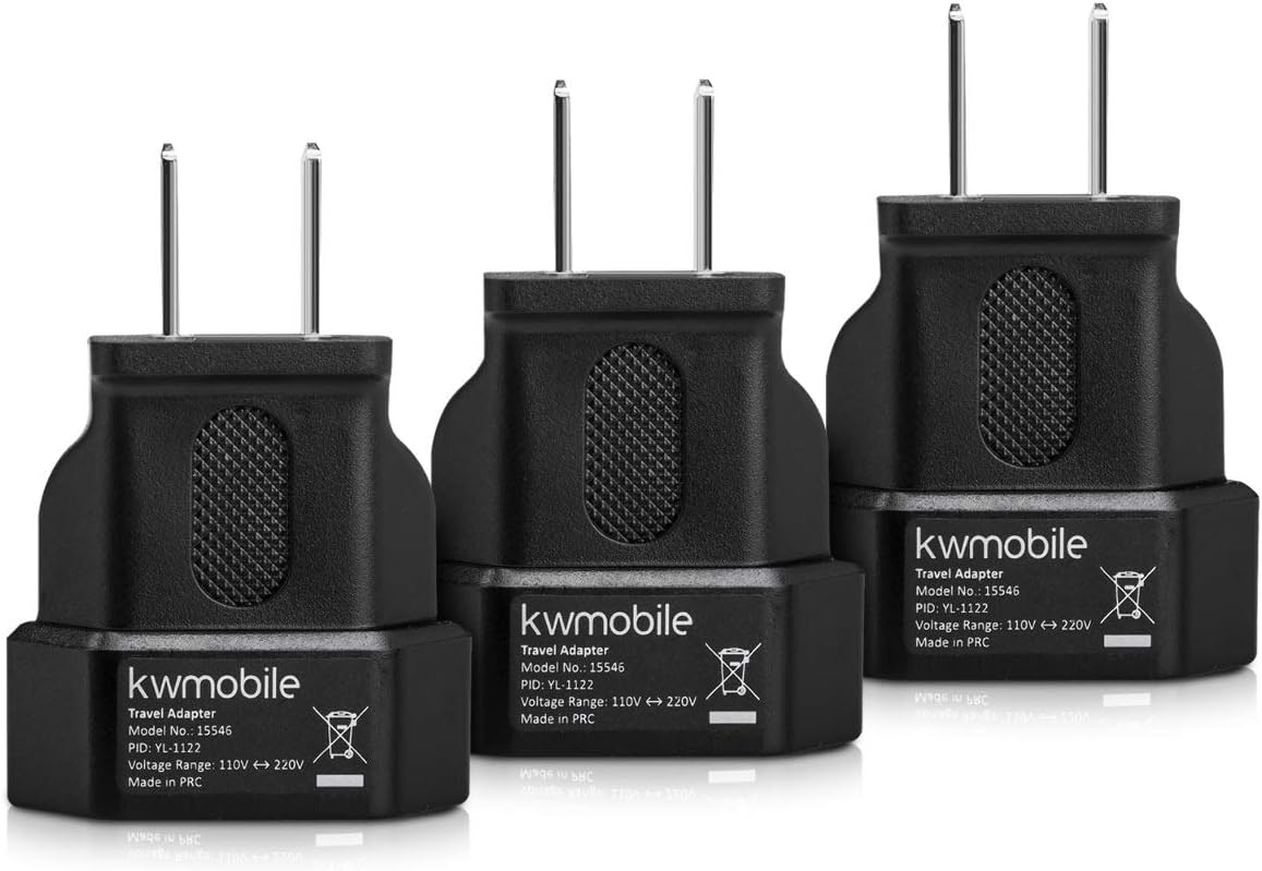 kwmobile 3x Travel Adapter for USA - Plug for USA Canada Mexico for Charging Mobile Phone Tablet PC - Pack of 3 Adapter