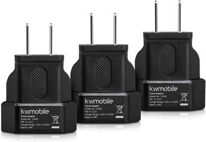 kwmobile 3x Travel Adapter for USA - Plug for USA Canada Mexico for Charging Mobile Phone Tablet PC - Pack of 3 Adapter