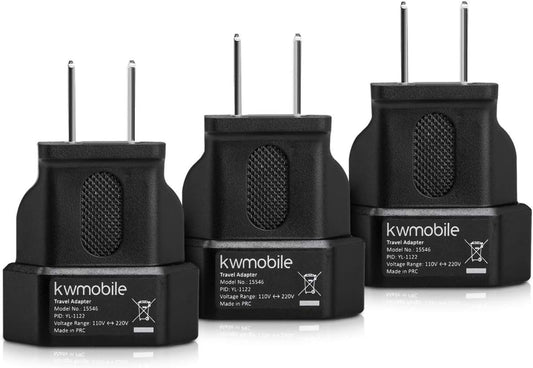 kwmobile 3x Travel Adapter for USA - Plug for USA Canada Mexico for Charging Mobile Phone Tablet PC - Pack of 3 Adapter