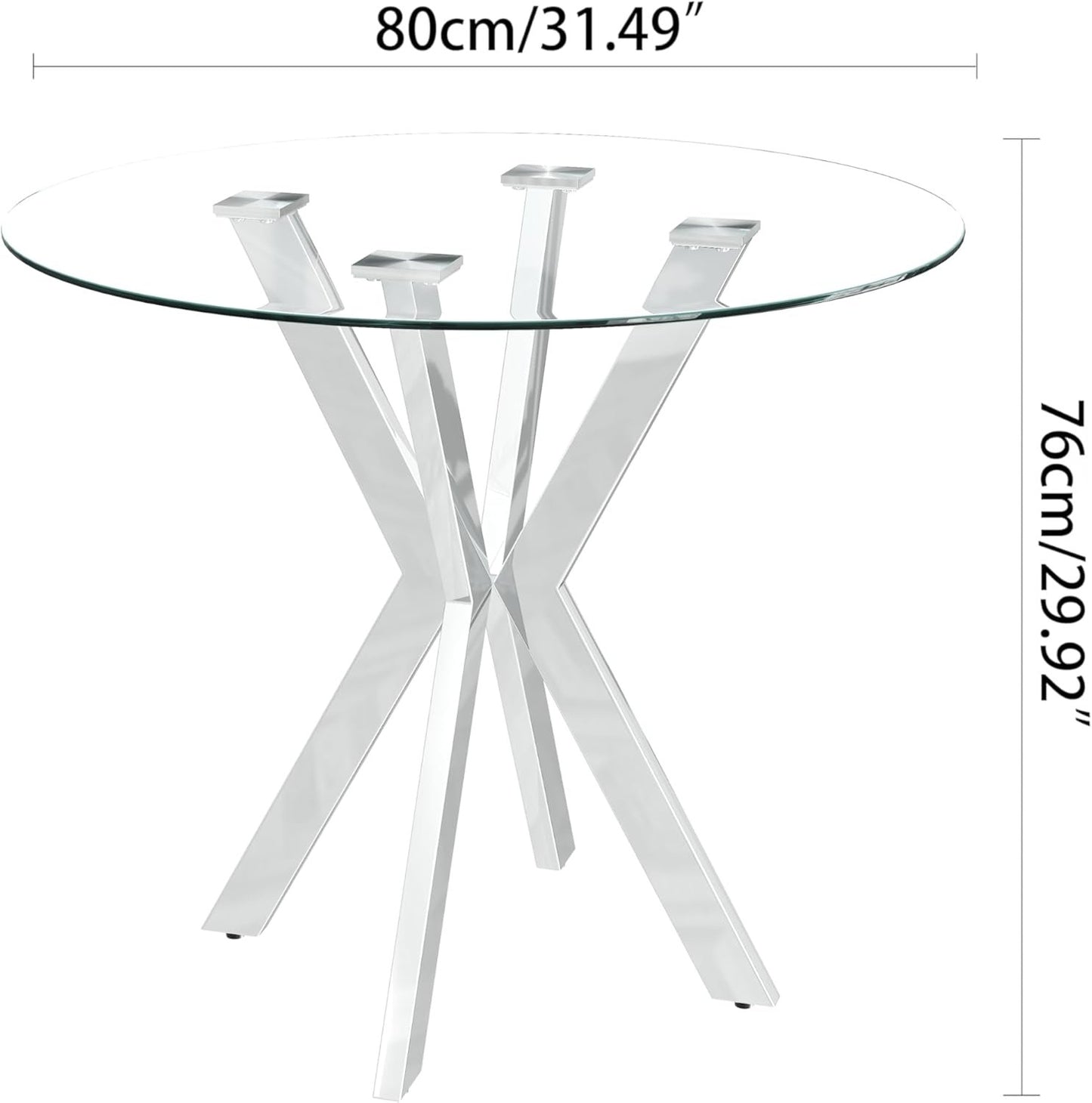 NIERN Tempered Glass Dining Table 31.5'' Round Kitchen Table with Sliver Metal Legs Modern Style for Home, Kitchen, Dining Room