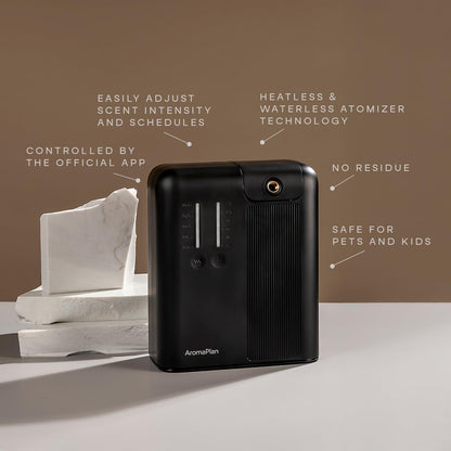AromaPlan 2025 Waterless HVAC Scent Diffuser Whole House & Commercial Diffuser, 2 Fragrances Included-Smart, Cold-Air Waterless Scent Air- App Control, AC, 2000 Sq. Ft Coverage,Black
