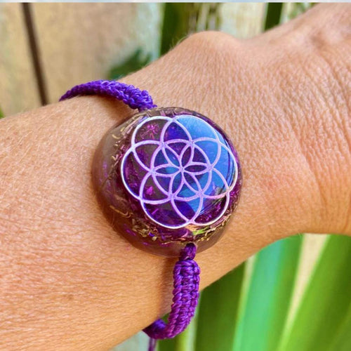 Orgone Bracelets Seed of Life - Healing Crystals and Stone Chakra Protection - SBB Coil -Orgone Gemstone Amethyst, Moonstone Rose Quartz, Meditation, Yoga, Reiki, Woman Handmade, Arte Orgones