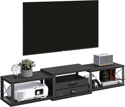 MAHANCRIS ATVHB10101 Floating Wall TV Unit Multimedia Console with Shelves, Floating Entertainment Center for Living Room, Bedroom, Office, Black