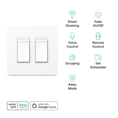Kasa Smart Dimmer Switch 2-Gang HS220-2, Single Pole, Needs Neutral Wire, 2.4GHz Wi-Fi Light Switch Compatible with Alexa and Google Home, UL Certified, No Hub Required, White